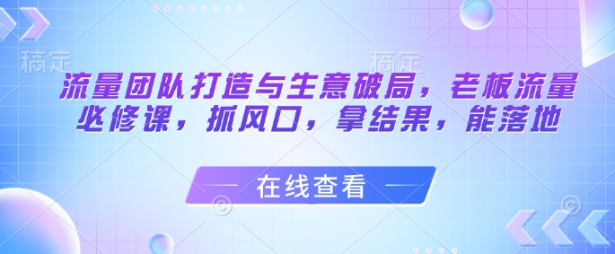 流量团队打造与生意破局，老板流量必修课，抓风口，拿结果，能落地-木石资源网