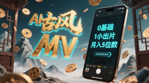 AI一键生成古风音乐MV，0剪辑基础1小时出片，多种变现渠道，一部手机月入5位数-木石资源网