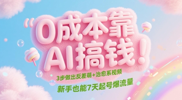 0成本靠AI搞钱！3步做出反差萌+治愈系视频，新手也能7天起号爆流量-木石资源网