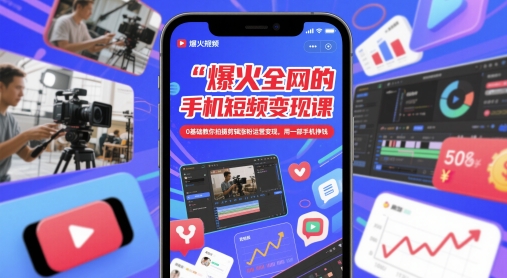 爆火全网的手机短视频变现课，0基础教你拍摄剪辑涨粉运营变现，用一部手机挣钱-木石资源网
