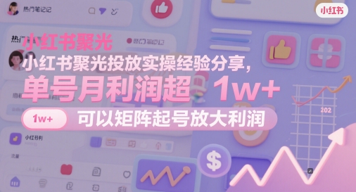 小红书聚光投放实操经验分享，单号月利润超1w+，可以矩阵起号放大利润-木石资源网
