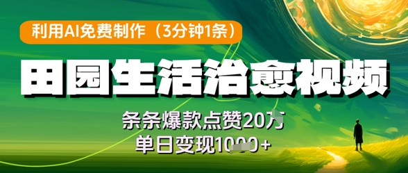 利用AI免费制作田园生活治愈视频，条条爆款点赞20W，单日变现几张-木石资源网