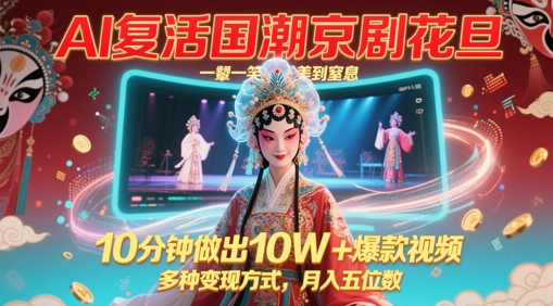 AI复活国潮京剧花旦，一颦一笑美到窒息，10分钟做出10W+爆款视频，多种变现方式，月入五位数-木石资源网