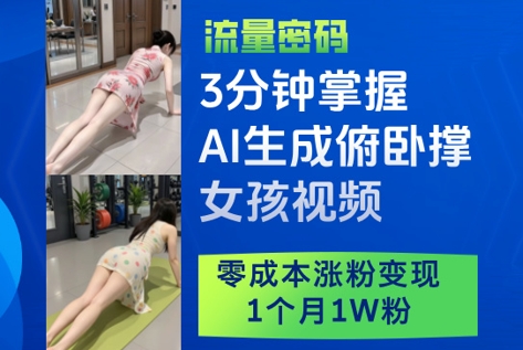 3分钟掌握AI生成俯卧撑女孩视频，零成本涨粉变现，1个月1W粉-木石资源网