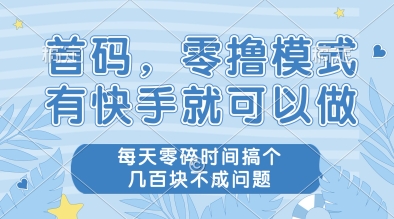 首码，零撸模式，有快手就可以做，每天零碎时间搞个几张不成问题【揭秘】-木石资源网