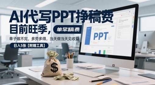 AI代写PPT挣稿费，目前旺季，单子做不完，多劳多得，当天做当天见收益，日入5张【附赠工具】-木石资源网