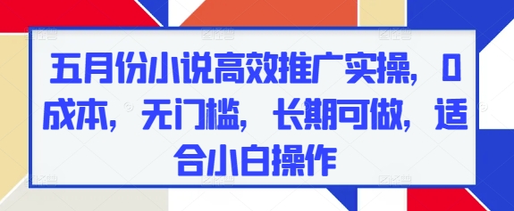五月份小说高效推广实操，0成本，无门槛，长期可做，适合小白操作-木石资源网