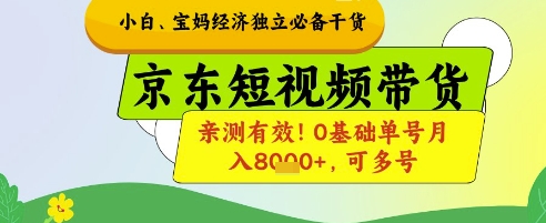 小白宝妈经济独立必备干货，京东短视频带货，亲测有效!0基础单号月入8k+，可多号【揭秘】-木石资源网