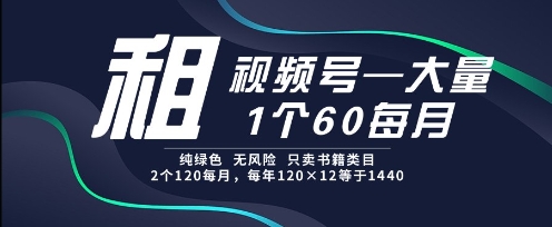 租视频号，一个60每月，2个120.纯绿色、无风险，常年租【揭秘】-木石资源网