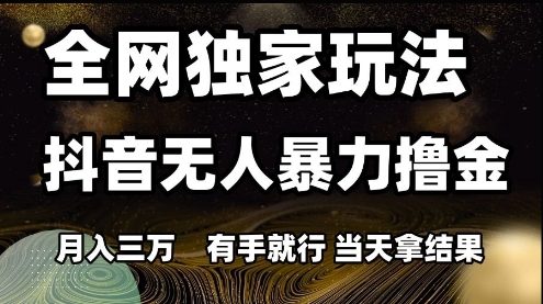 全网独家玩法抖音无人暴力撸金，月入3W，有手就行，当天拿结果【揭秘】-木石资源网