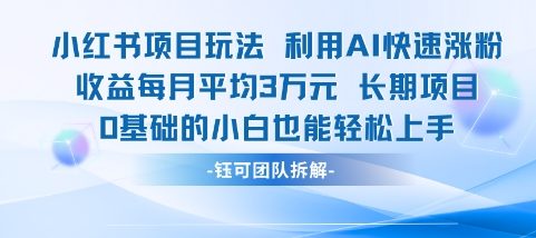 适合小白操作的小红书新项目，利用AI快速涨粉，收益每月平均1W+-木石资源网