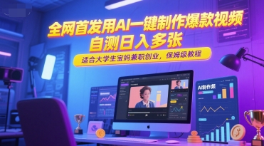 全网首发用AI一键制作爆款视频，自测日入多张，适合大学生宝妈兼职创业，保姆级教程-木石资源网
