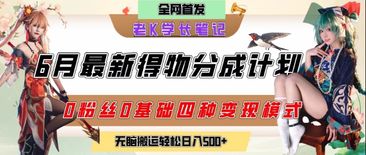 6月份最新得物创作者分成计划2.0玩法，0粉丝0基础四种模式变现，从隐蔽渠道无脑搬运，日入2张-木石资源网