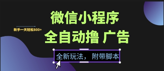 微信小程序全自动撸广告项目，彻底解决没流量的问题，新手一天8张+【揭秘】-木石资源网