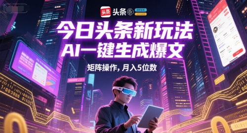 今日头条新玩法，AI一键生成爆文，矩阵操作，月入5位数-木石资源网