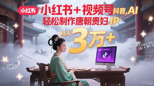 小红书+视频号+抖音，AI轻松制作唐朝贵妇IP，每天30分钟，轻松产出N条，月入3W+-木石资源网