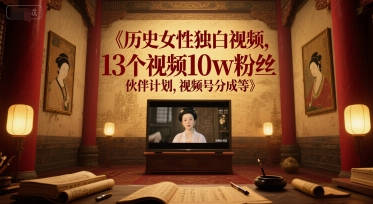 历史女性独白视频，13个视频10w粉丝，伙伴计划，视频号分成等-木石资源网