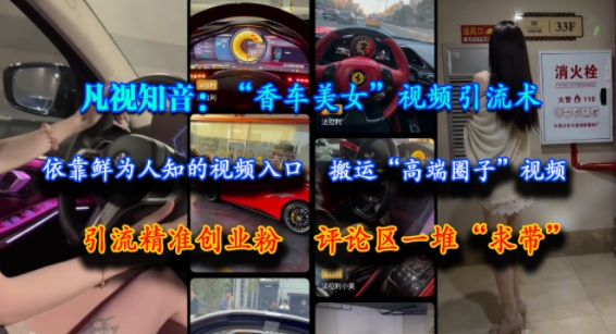 凡视知音：“香车美女”视频引流术，依靠鲜为人知的视频入口，搬运“高端圈子”视频，引流精准创业粉，评论区一堆“求带”-木石资源网