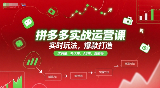 拼多多实战运营课，实时玩法，爆款打造，改销量，补大单，AB单，直播等（更新2025月）-木石资源网