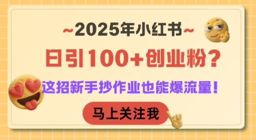 2025年小红书日引100+创业粉？这招新手抄作业也能爆流量！-木石资源网