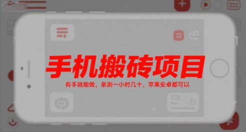 手机搬砖项目，有手就能做，亲测一小时几十，苹果安卓都可以-木石资源网
