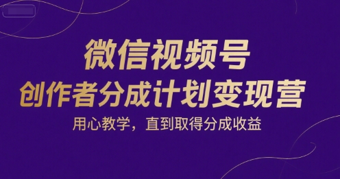微信视频号创作者分成计划变现营，用心教学，直到取得分成收益-木石资源网