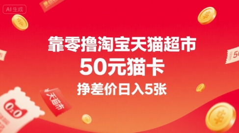 靠零撸淘宝天猫超市50元猫卡，挣差价日入5张-木石资源网