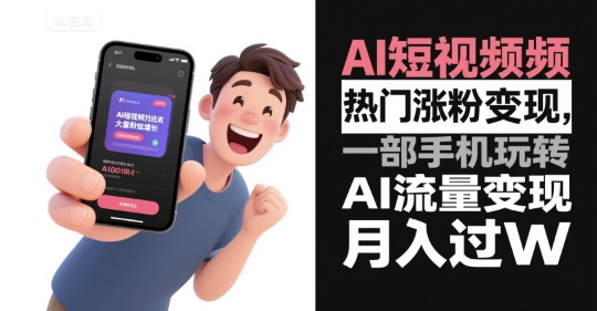 AI短视频热门涨粉变现，一部手机玩转AI流量变现，月入过W-木石资源网