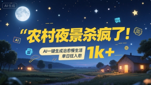 农村夜景杀疯了！AI一键生成治愈系慢生活，单日狂入1k+-木石资源网