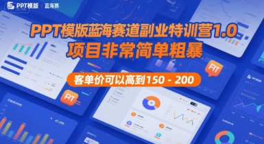 PPT模版蓝海赛道副业特训营1.0，项目非常简单粗暴，客单价可以高到150-200-木石资源网