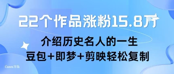 22个作品涨粉15.8W ，介绍历史名人的一生 ， 豆包+即梦+剪映轻松复制-木石资源网