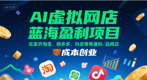 AI虚拟网店蓝海盈利项目，在家开淘宝、拼多多、抖店等虚拟品网店，零成本创业-木石资源网