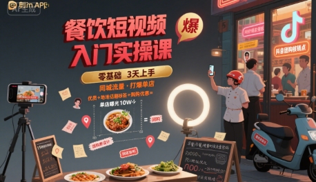 餐饮短视频入门实操课，引爆同城流量，打爆单店-木石资源网