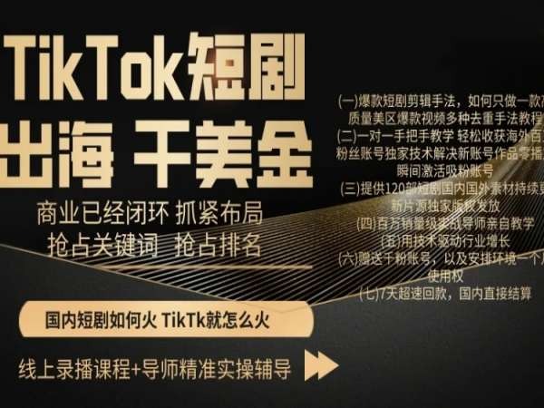 TikTok短剧出海干美金，商业已经闭环抓紧布局，抢占关键词抢占排名-木石资源网
