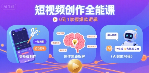 短视频创作课，短视频制作、创作思路、Ai写爆款文案-木石资源网