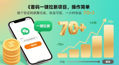 首码一键拉新项目，操作简单，接个验证码就算完成，收益可观， 一小时收益70+【揭秘】-木石资源网