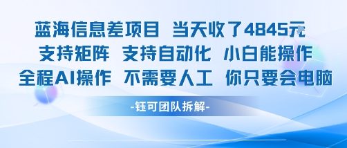 蓝海信息差项目当天收米1k+ 支持矩阵支持自动化小白能操作全程AI操作不需要人工你只要会电脑-木石资源网