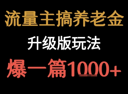 流量主之养老金升级版玩法  爆一篇收益1k+-木石资源网