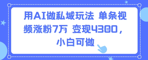 用AI做私域玩法，单条视频涨粉7W变现4.3k，小白可做-木石资源网