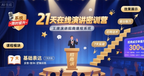 21天在线演讲密训营，王牌演讲招商课程系统-木石资源网