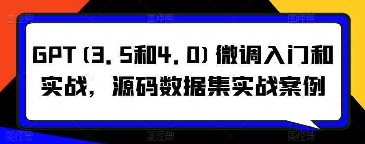 GPT(3.5和4.0)微调入门和实战，源码数据集实战案例-木石资源网