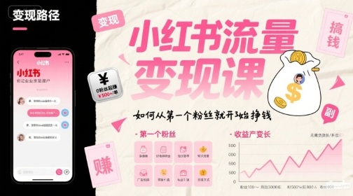 小红书流量变现课，如何从第一个粉丝就开始挣钱-木石资源网
