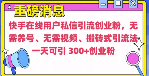 快手最新引流创业粉方法，无需养号、无需视频、搬砖式引流法【揭秘】-木石资源网