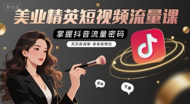 美业精英短视频流量课，掌握抖音流量密码，天天有询单，条条有转化-木石资源网