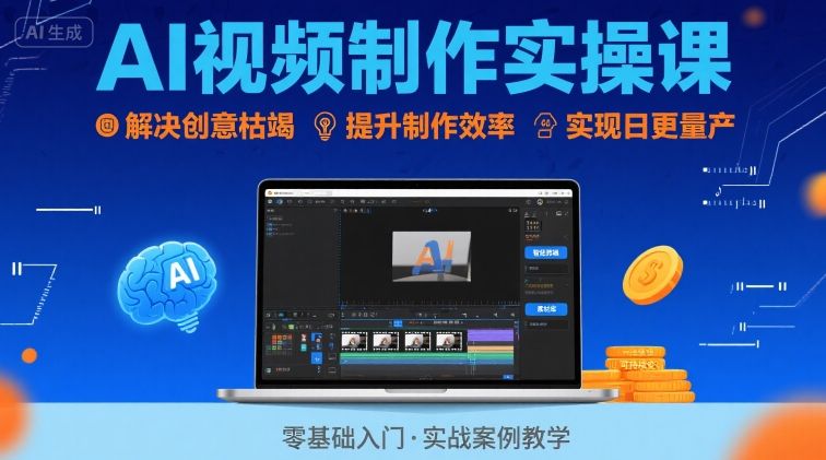 Ai视频制作实操课，解决创意枯竭、效率低下痛点，实现日更量产可持续变现-木石资源网