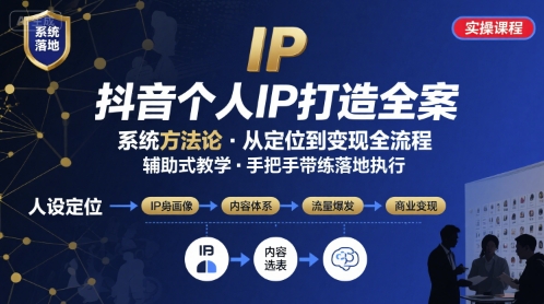 抖音个人IP系统落地实操大课，实操课程，辅助落地-木石资源网