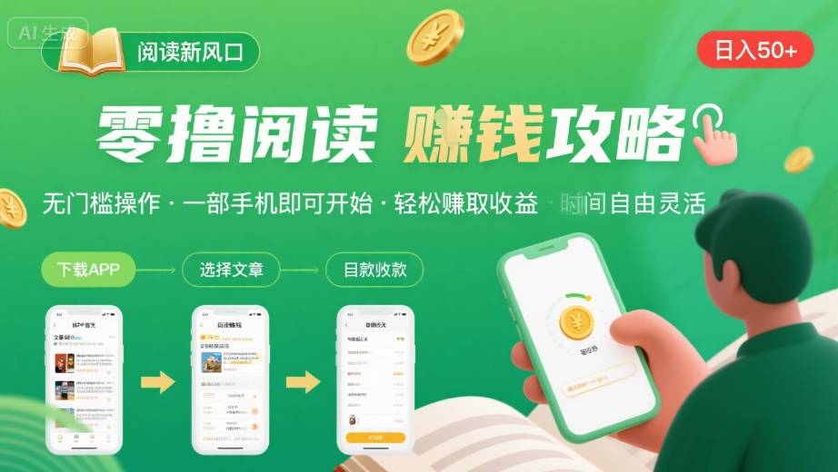 零撸阅读新风口，无门槛轻松挣，一部手机，日入 50-3张【揭秘】-木石资源网