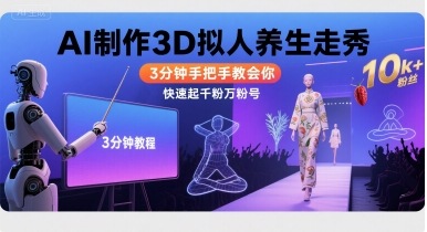 Ai制作3D拟人养生走秀，3分钟手把手教会你，快速起千粉万粉号-木石资源网