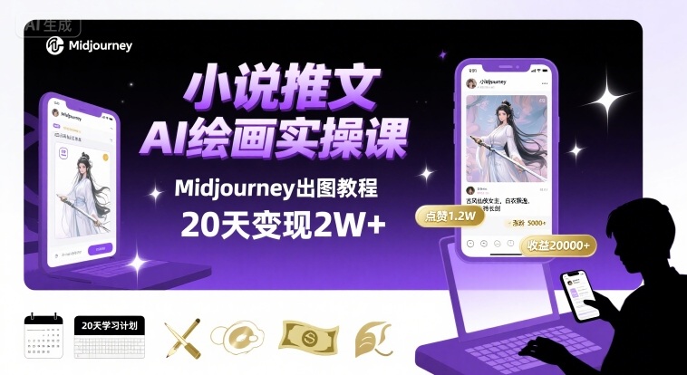 小说推文干货分享之AI绘画MJ出图实操课，用Midjourney做小说推文，20天挣2w-木石资源网