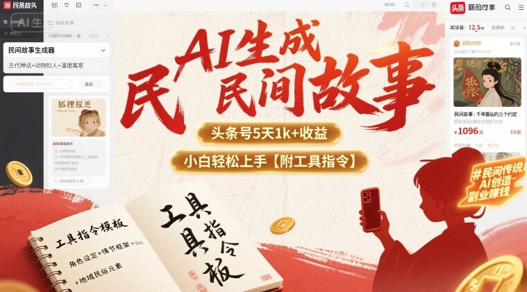 AI生成民间故事，头条号5天1k+，小白轻松上手【附工具指令】-木石资源网